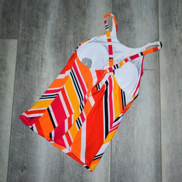 NAUTICA - High Neck Cross Back Straps Striped Tankini Swim Top - Picture 2 of 3